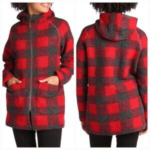 Woolrich Chilly Days Wool Blend Plaid Hooded Barn Coat Jacket Size Large New